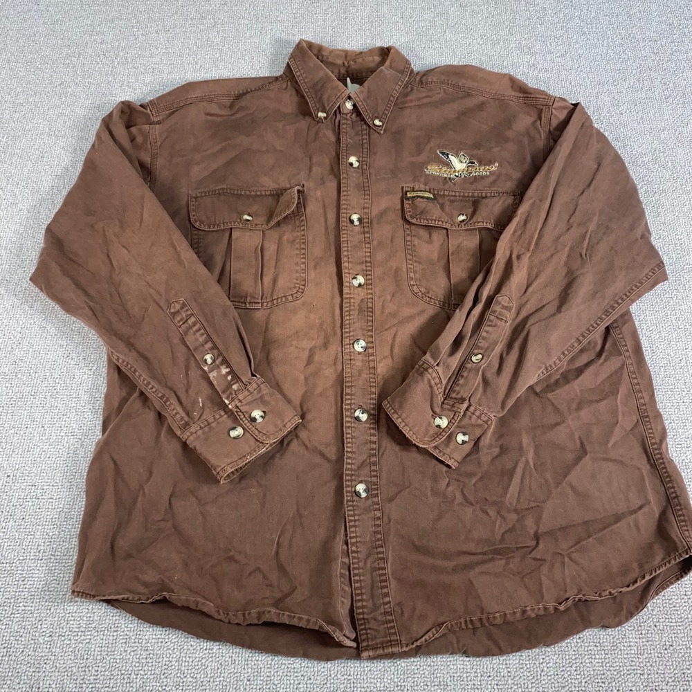 Vintage Remington Button Down Shirt Mens XL Brown Simmons Sporting Goods Hunt